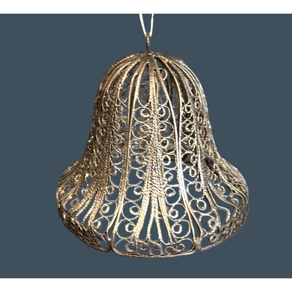 Vintage Silverplate Filigree Bell Ornament With Crystal Clapper 2.25" Holiday De - Picture 6 of 7